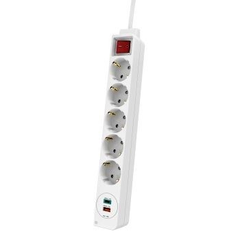 Regleta 5T +1xUSB-C+1xUSB-A 18W PD+Int 1.4mWh Hama